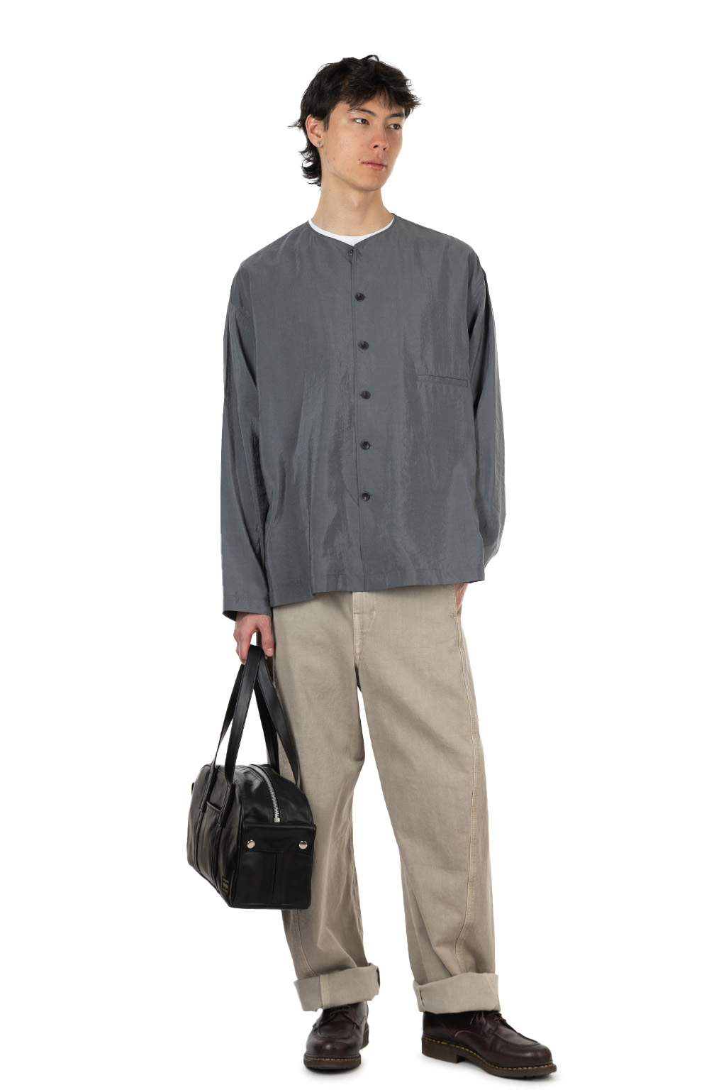 Lemaire - V-Neck Shirt - Dry Silk - Aluminium