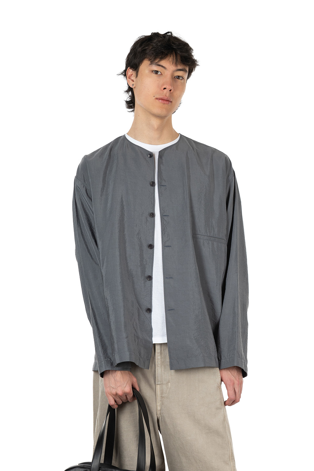 Lemaire - V-Neck Shirt - Dry Silk - Aluminium