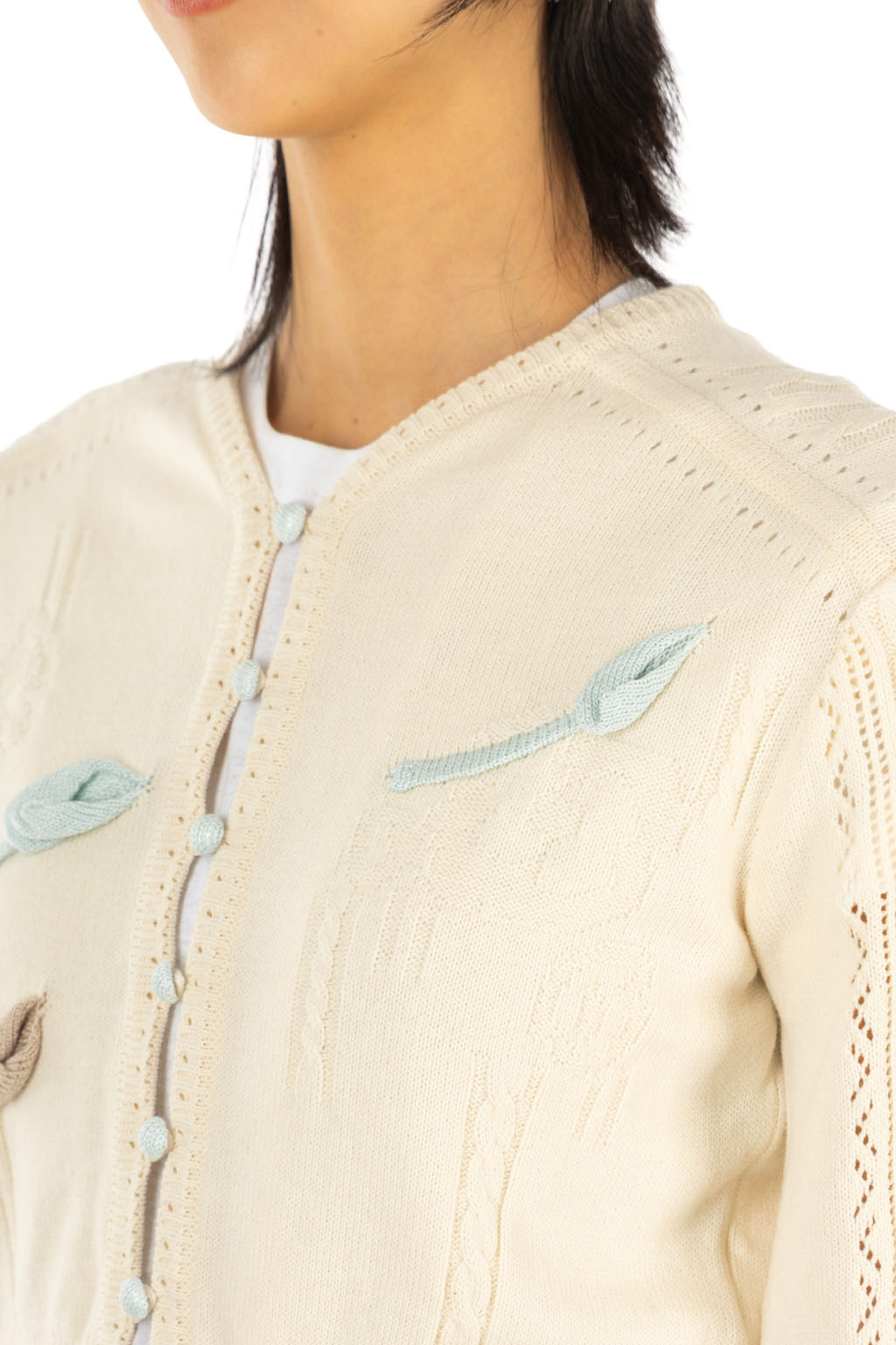 Mame Kurogouchi - 3D Floral Motif Knit Cardigan - Natural