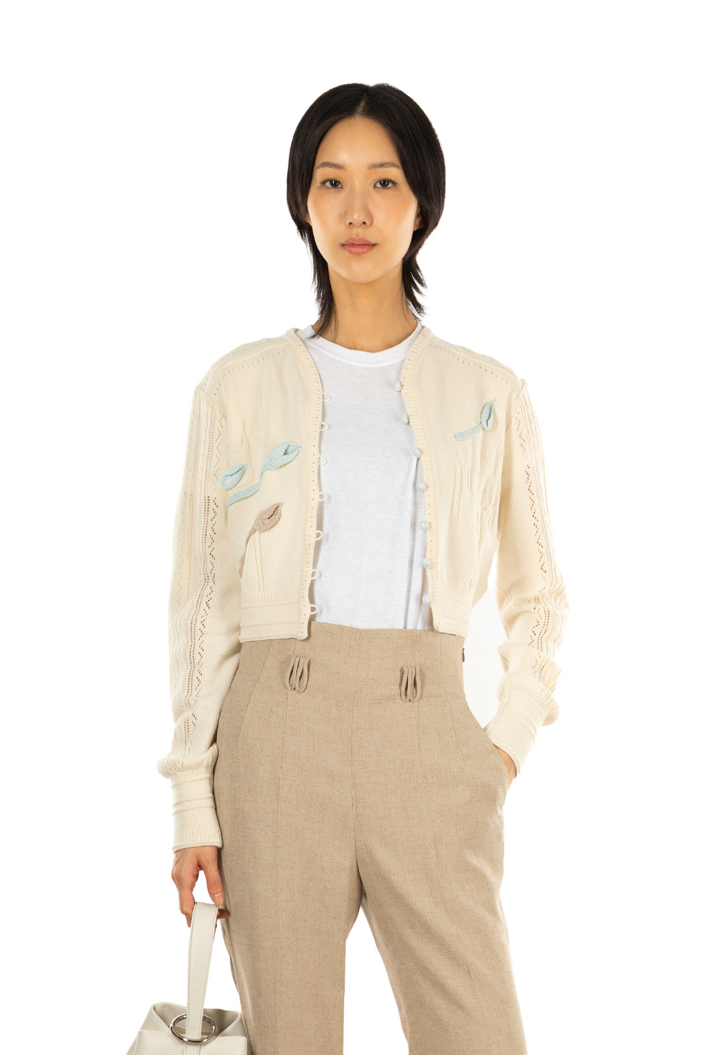 Mame Kurogouchi - 3D Floral Motif Knit Cardigan - Natural