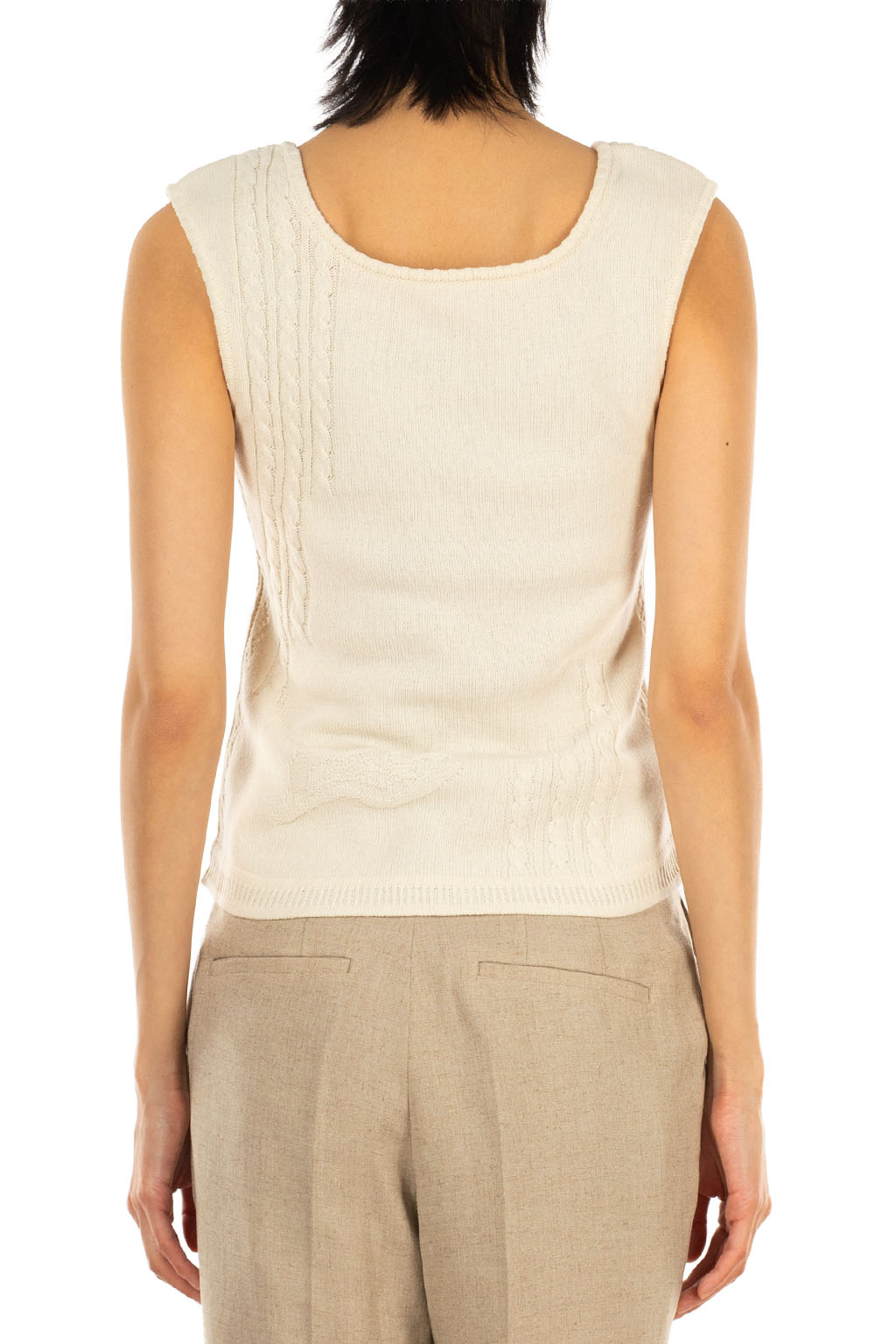 Mame Kurogouchi - 3D Floral Motif Sleeveless Knit Top - Natural