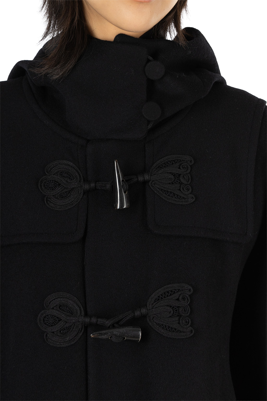 Mame Kurogouchi - Cording Embroidery Duffle Coat - Black