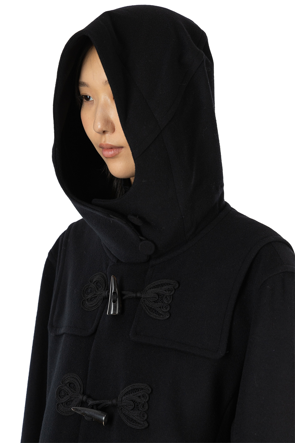 Mame Kurogouchi - Cording Embroidery Duffle Coat - Black