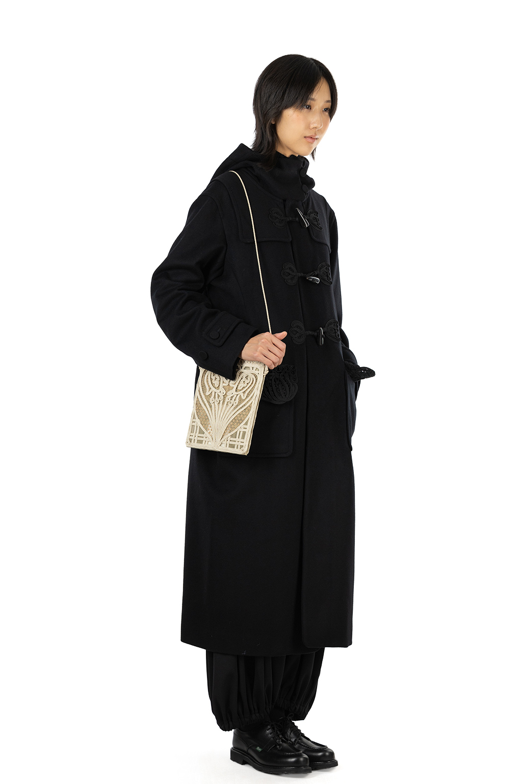 Mame Kurogouchi - Cording Embroidery Duffle Coat - Black