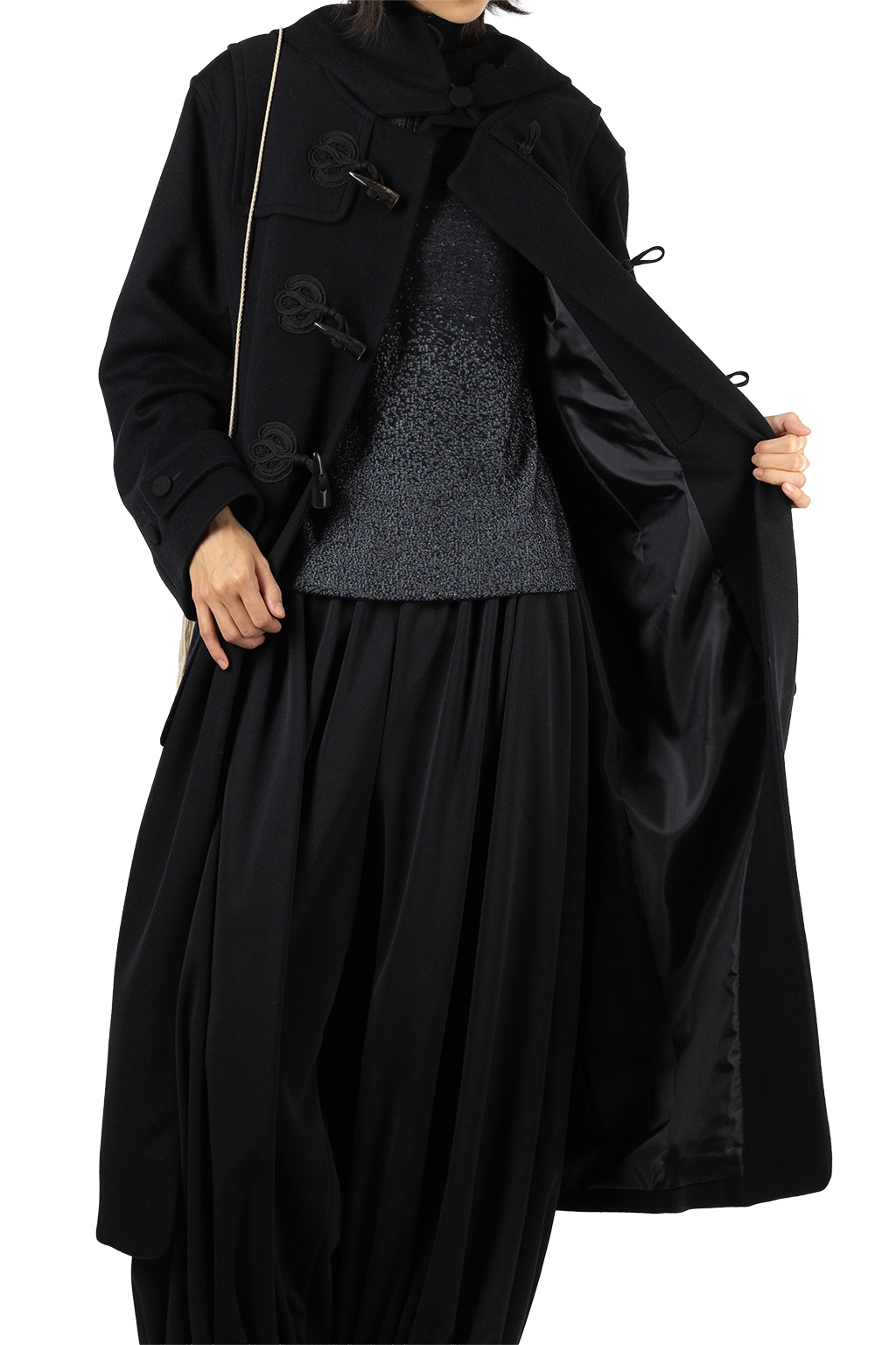 Mame Kurogouchi - Cording Embroidery Duffle Coat - Black