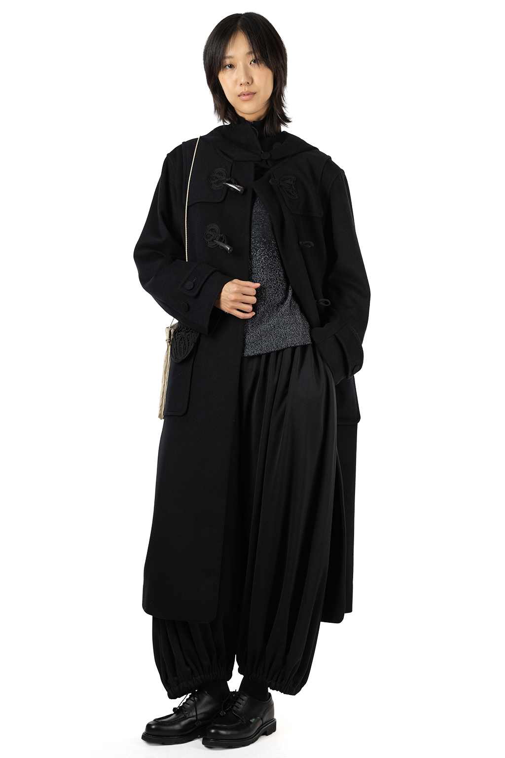 Mame Kurogouchi - Cording Embroidery Duffle Coat - Black