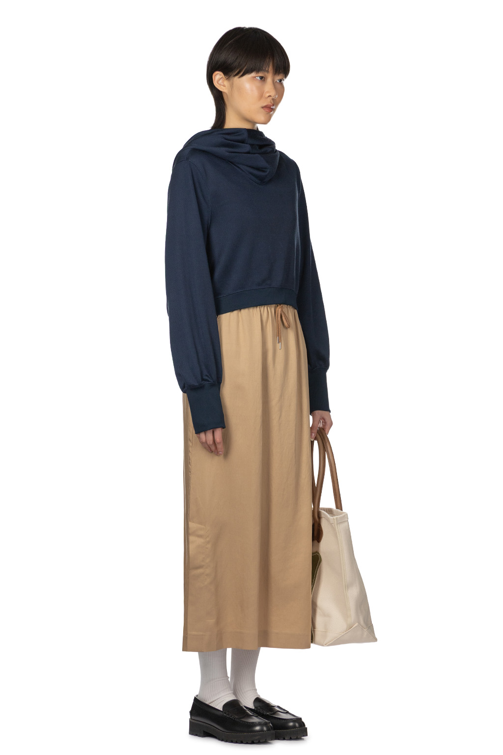 Mame Kurogouchi - Cropped Relaxed Sweat Hoodie - Navy