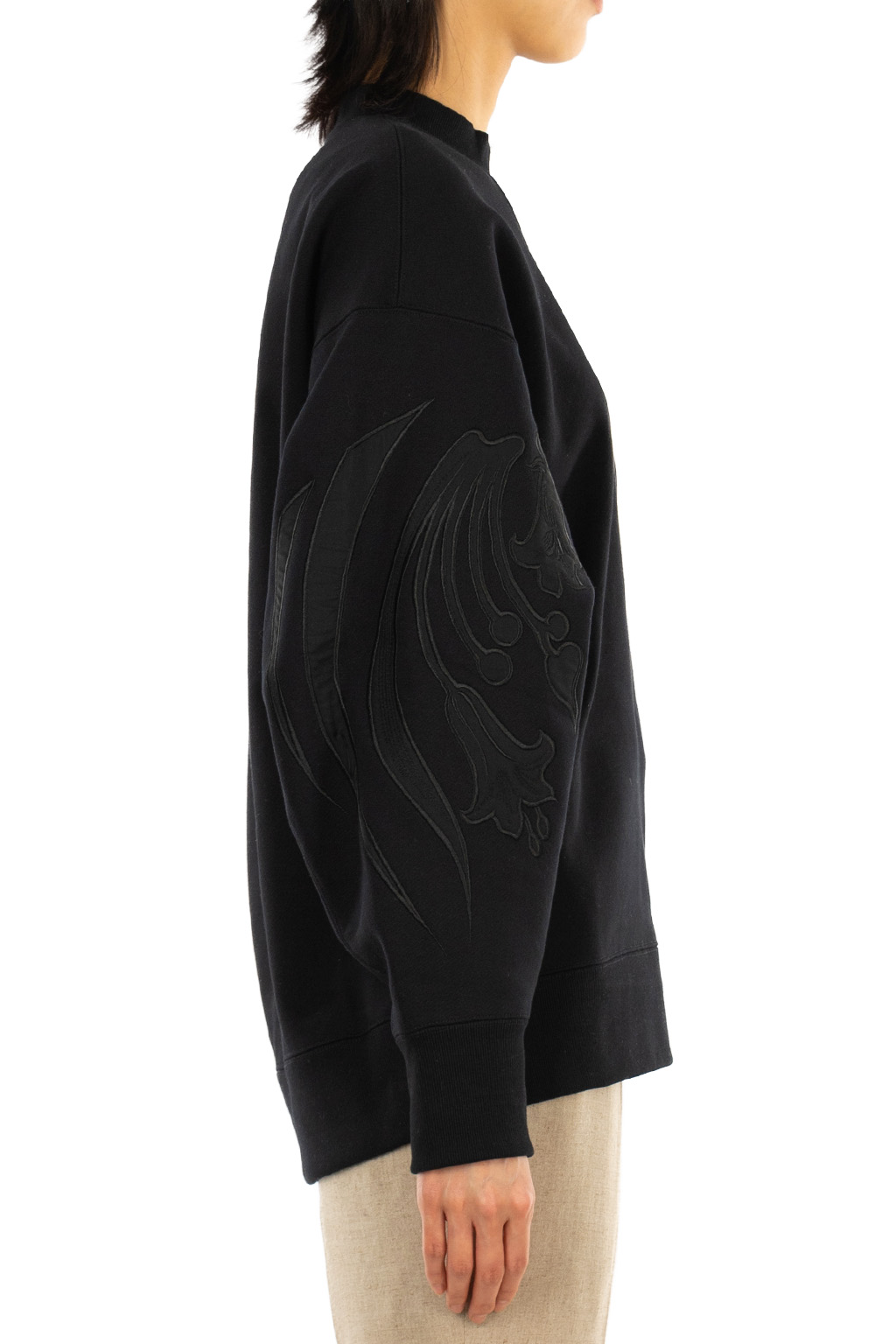 Mame Kurogouchi - Floral Embroidery Oversized Sweat Top - Black