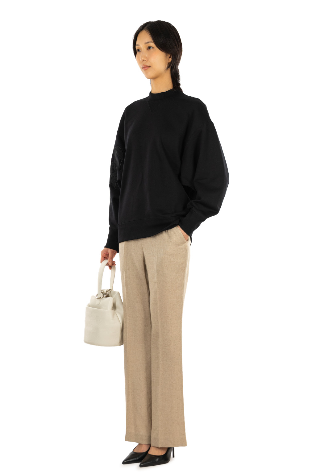 Mame Kurogouchi - Floral Embroidery Oversized Sweat Top - Black