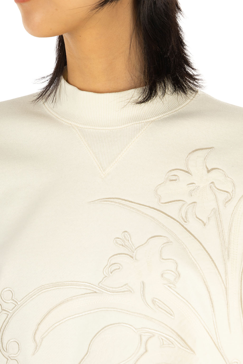 Mame Kurogouchi - Floral Embroidery Short Sweat Top - Ecru
