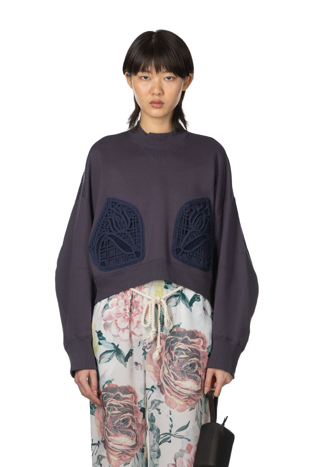 Cropped Relaxed Sweat Hoodie - grey - Mame Kurogouchi
