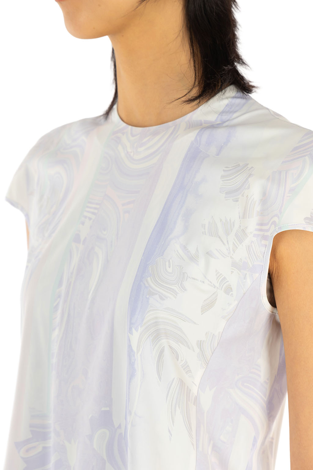 Mame Kurogouchi - Marble Print Jersey Short Sleeve Top - Purple