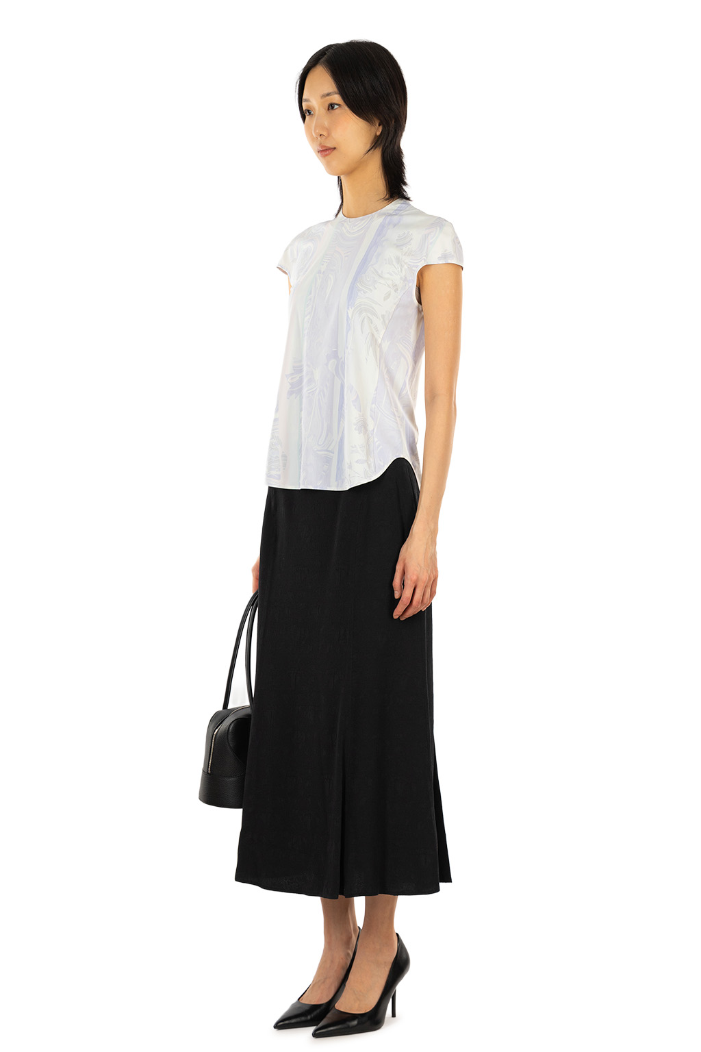 Mame Kurogouchi - Marble Print Jersey Short Sleeve Top - Purple