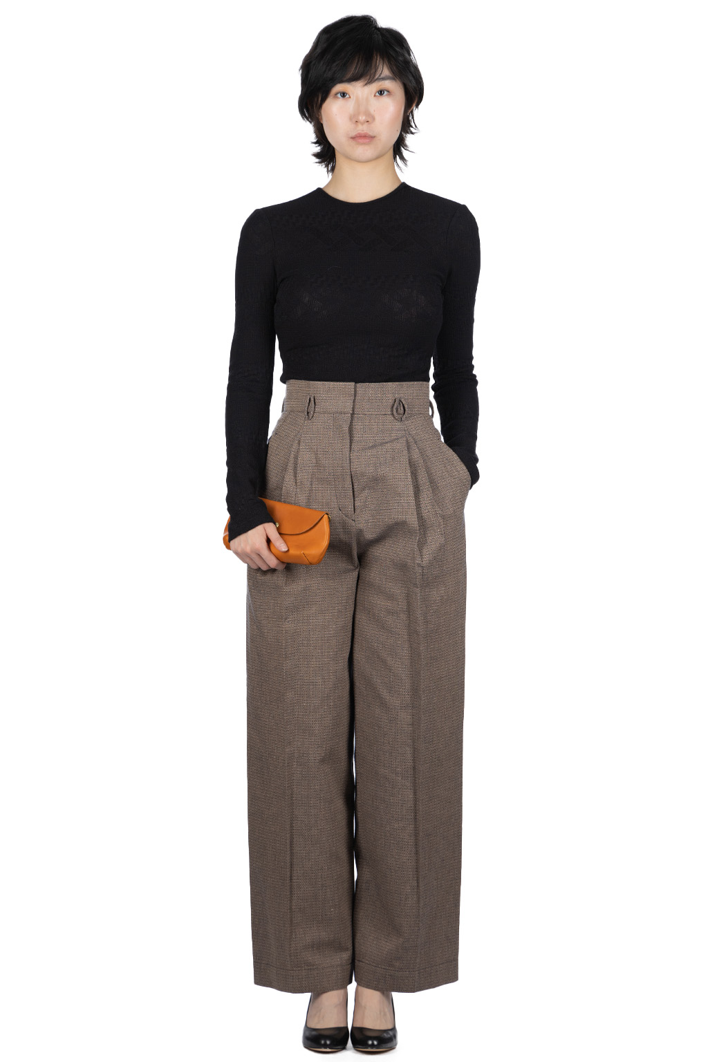 Mame Kurogouchi  Naturally Coloured Cotton Dobby Wide Trousers