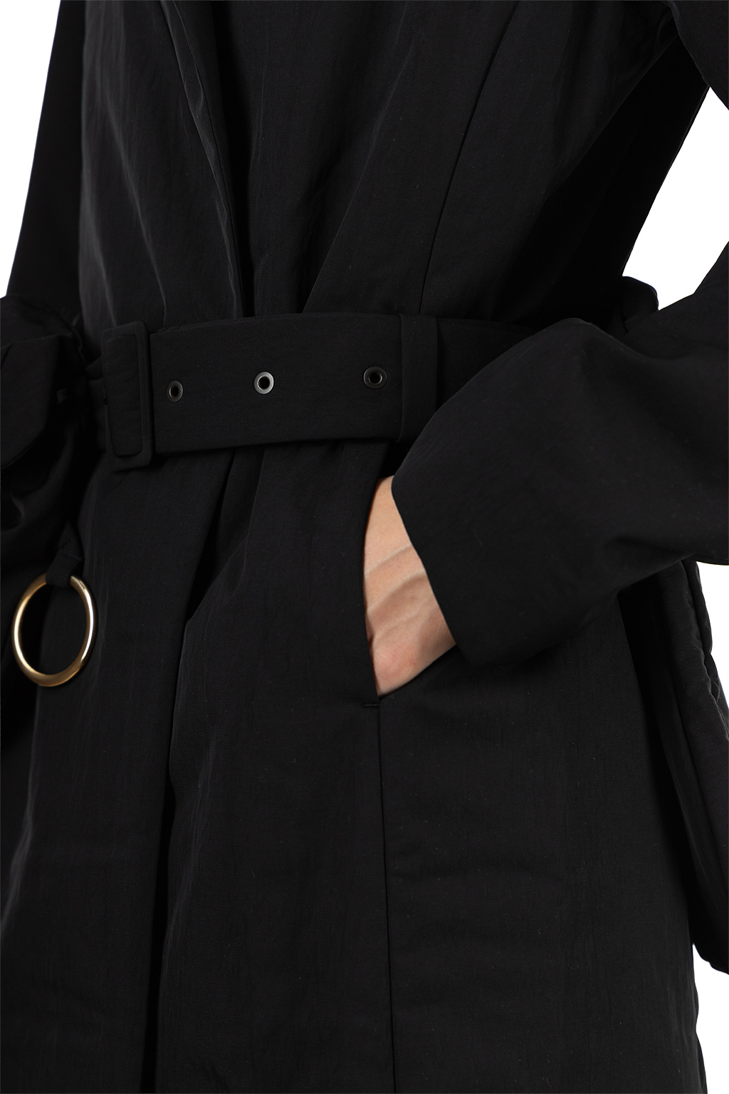 Mame Kurogouchi - Nylon Twill Chesterfield Coat with Waist Bags - Black