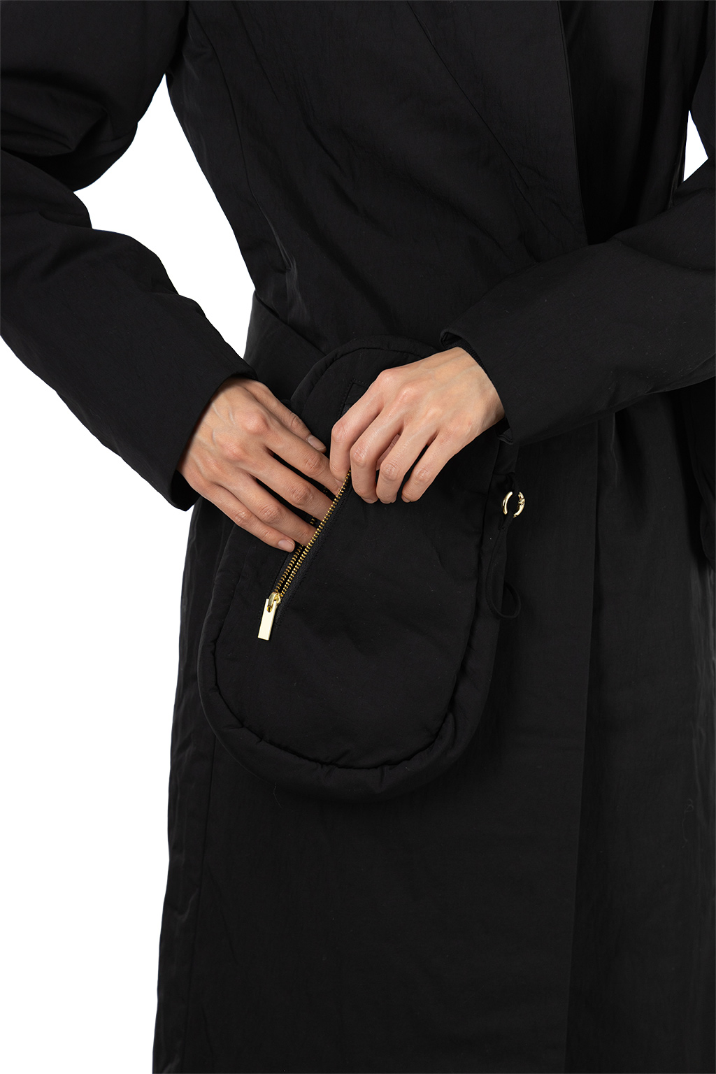 Mame Kurogouchi - Nylon Twill Chesterfield Coat with Waist Bags - Black