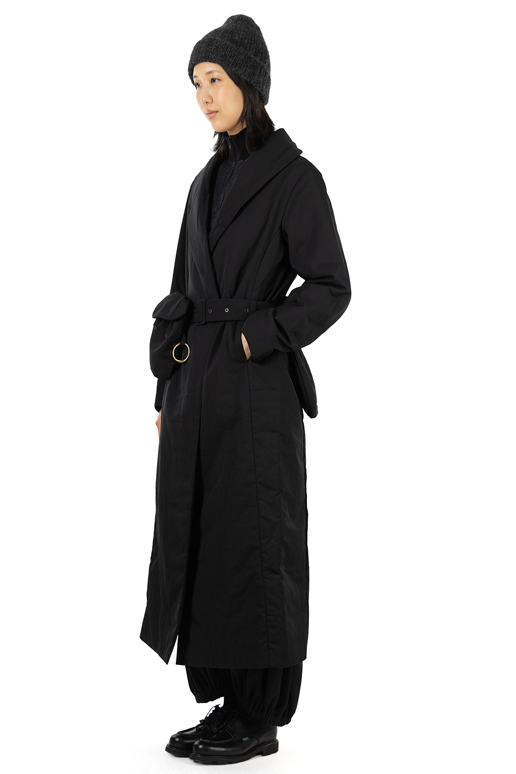 Mame Kurogouchi - Nylon Twill Chesterfield Coat with Waist Bags - Black