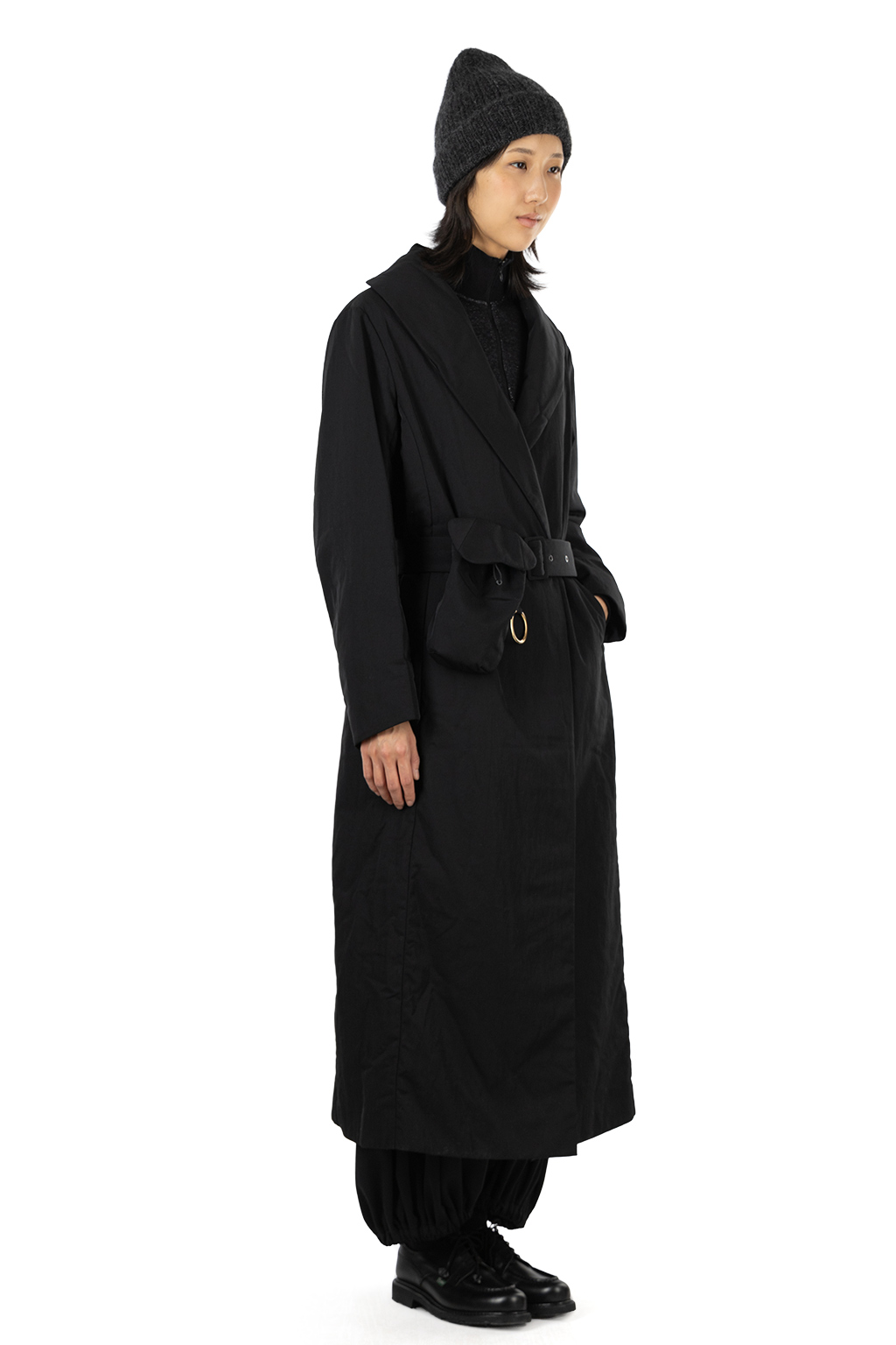 Mame Kurogouchi - Nylon Twill Chesterfield Coat with Waist Bags - Black