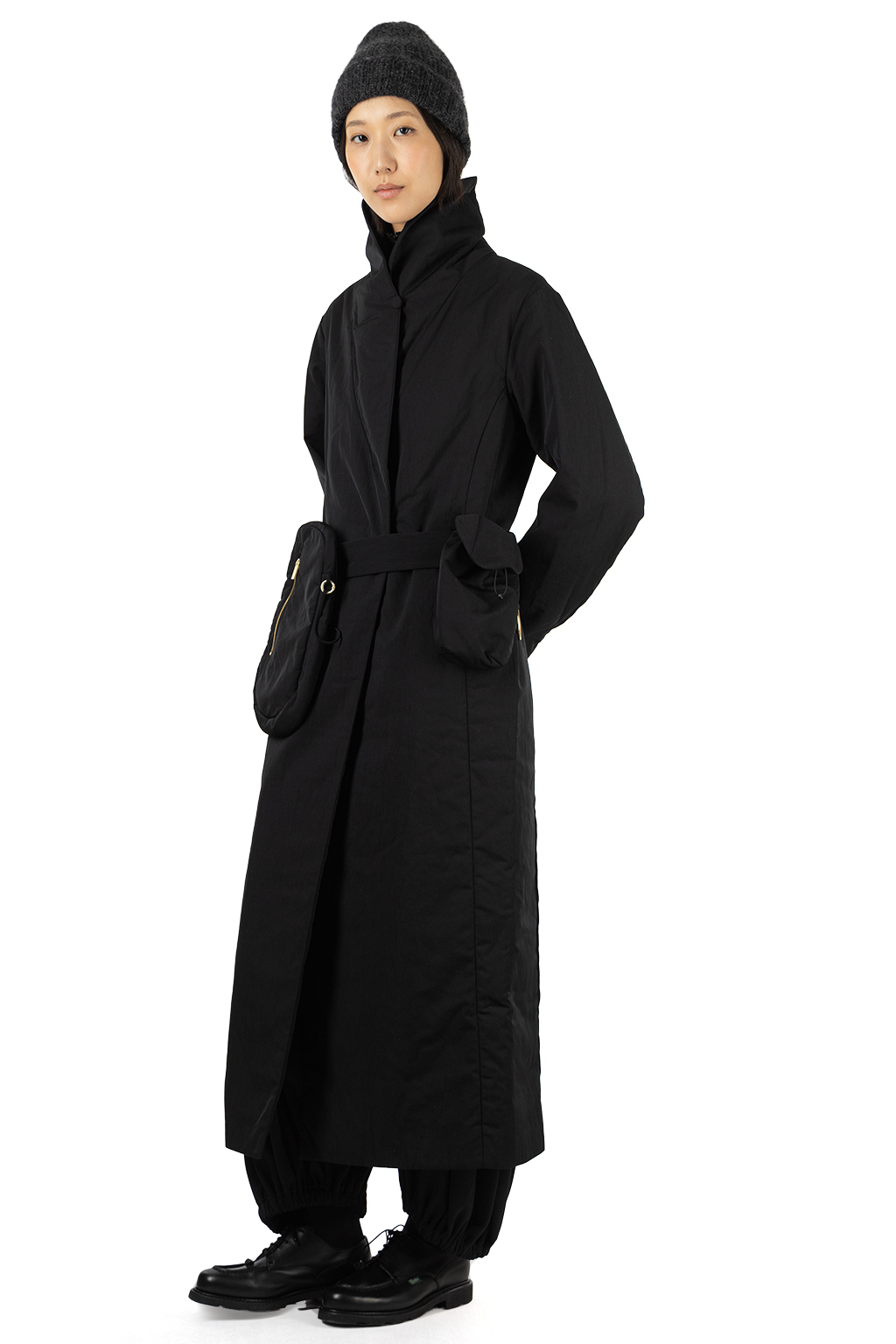 Mame Kurogouchi - Nylon Twill Chesterfield Coat with Waist Bags - Black