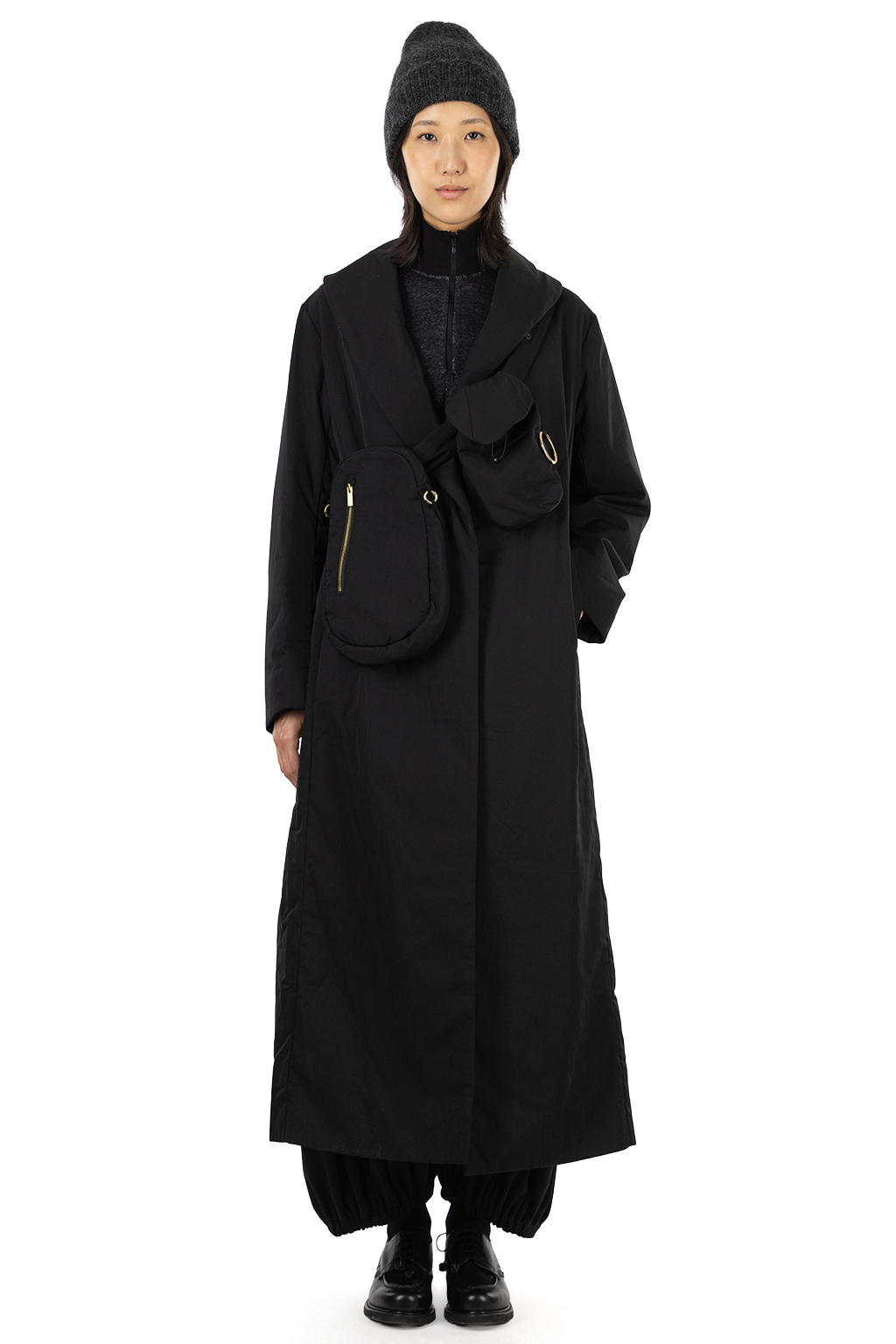 Mame Kurogouchi - Nylon Twill Chesterfield Coat with Waist Bags - Black