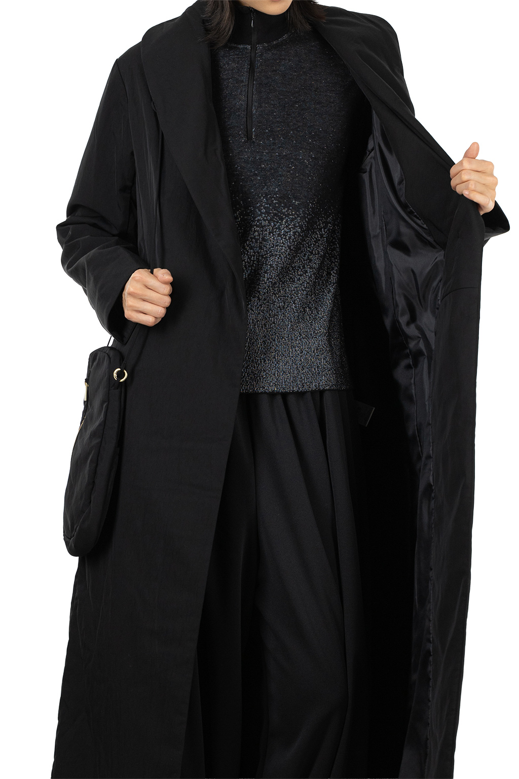 Mame Kurogouchi - Nylon Twill Chesterfield Coat with Waist Bags - Black