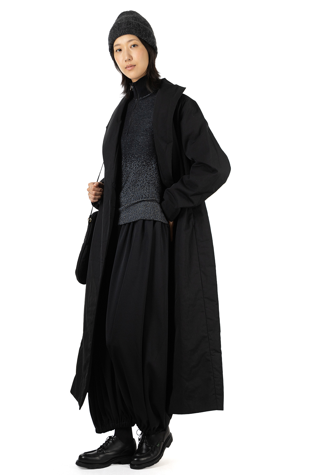 Mame Kurogouchi - Nylon Twill Chesterfield Coat with Waist Bags - Black