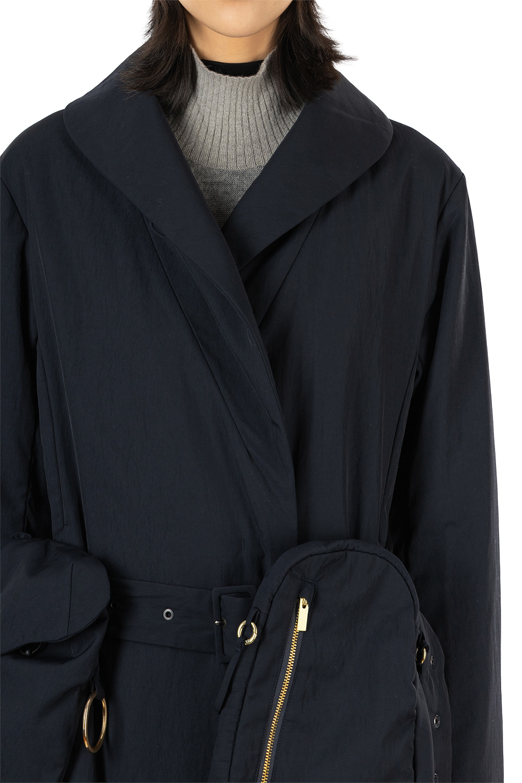 Mame Kurogouchi - Nylon Twill Chesterfield Coat with Waist Bags - Navy
