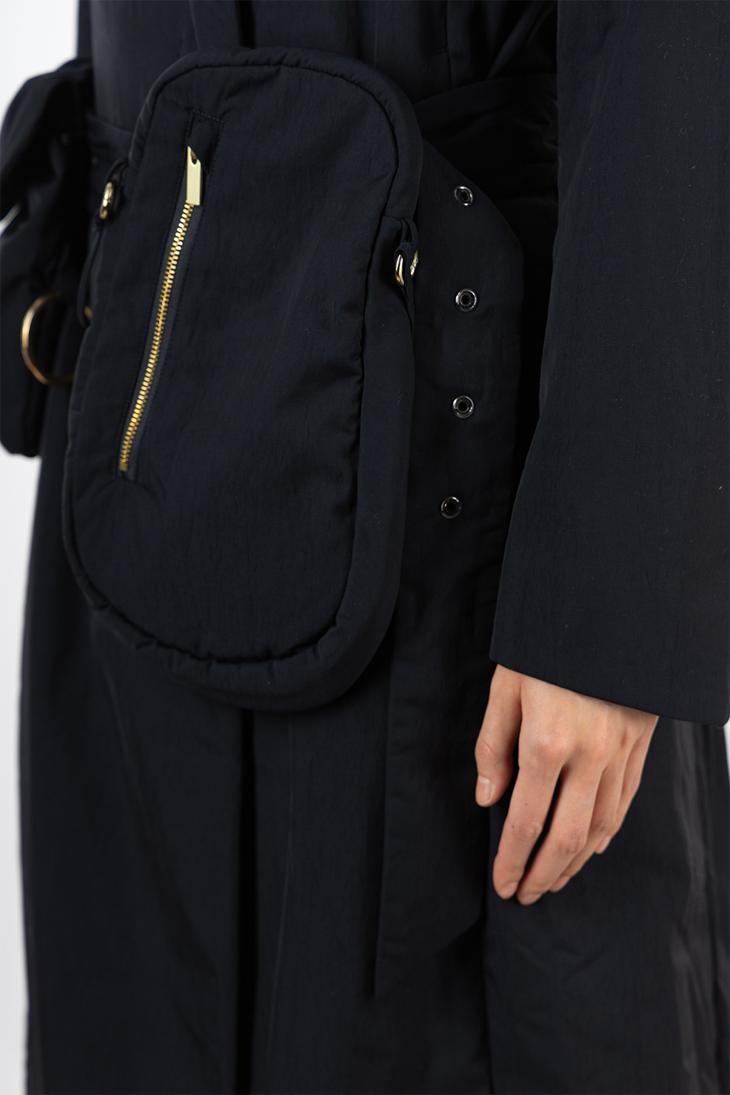 Mame Kurogouchi - Nylon Twill Chesterfield Coat with Waist Bags - Navy