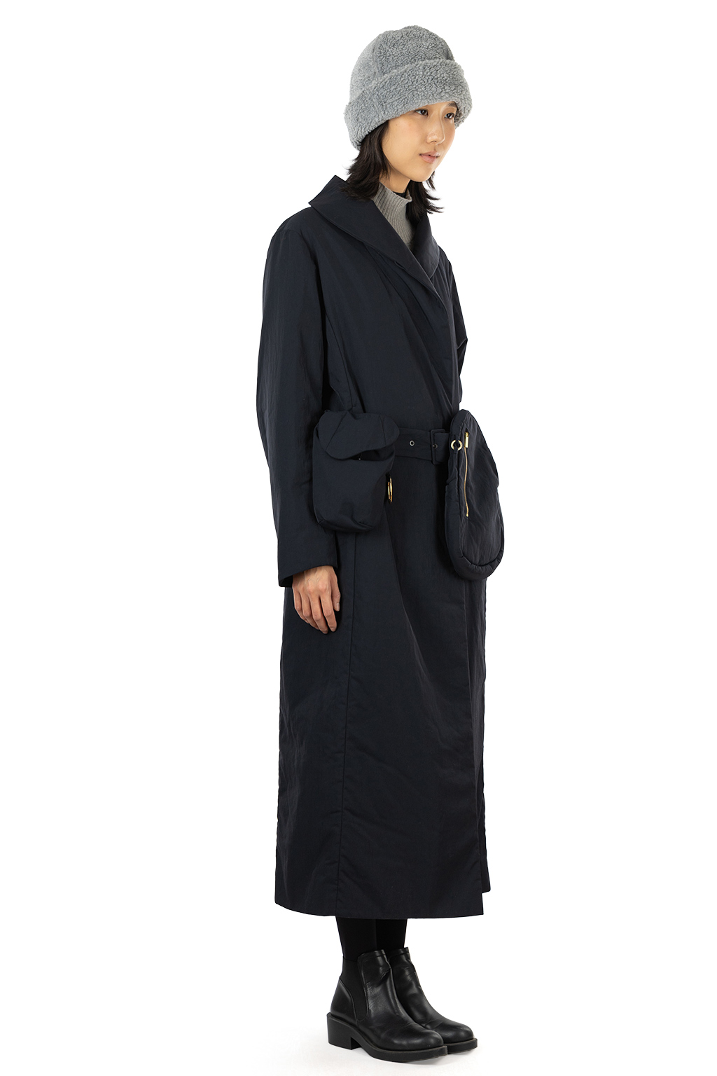 Mame Kurogouchi - Nylon Twill Chesterfield Coat with Waist Bags - Navy
