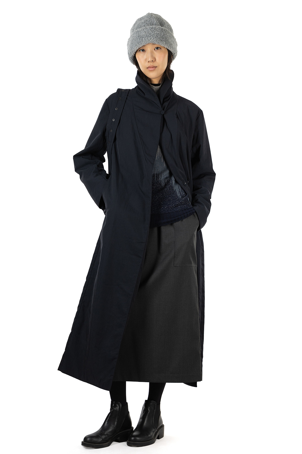 Mame Kurogouchi - Nylon Twill Chesterfield Coat with Waist Bags - Navy
