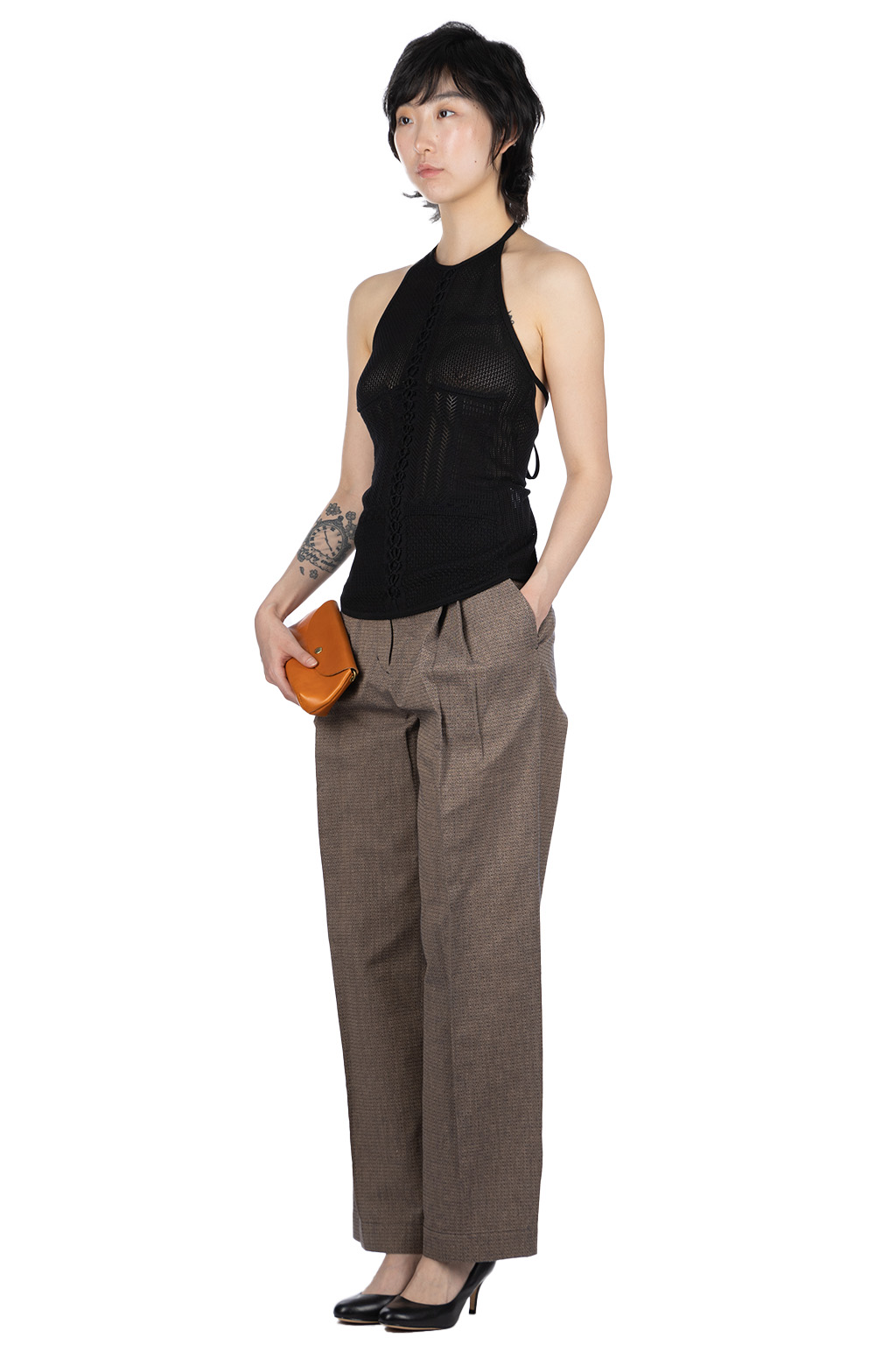 Mame Kurogouchi - Openwork Lace-up Knitted Top - Black