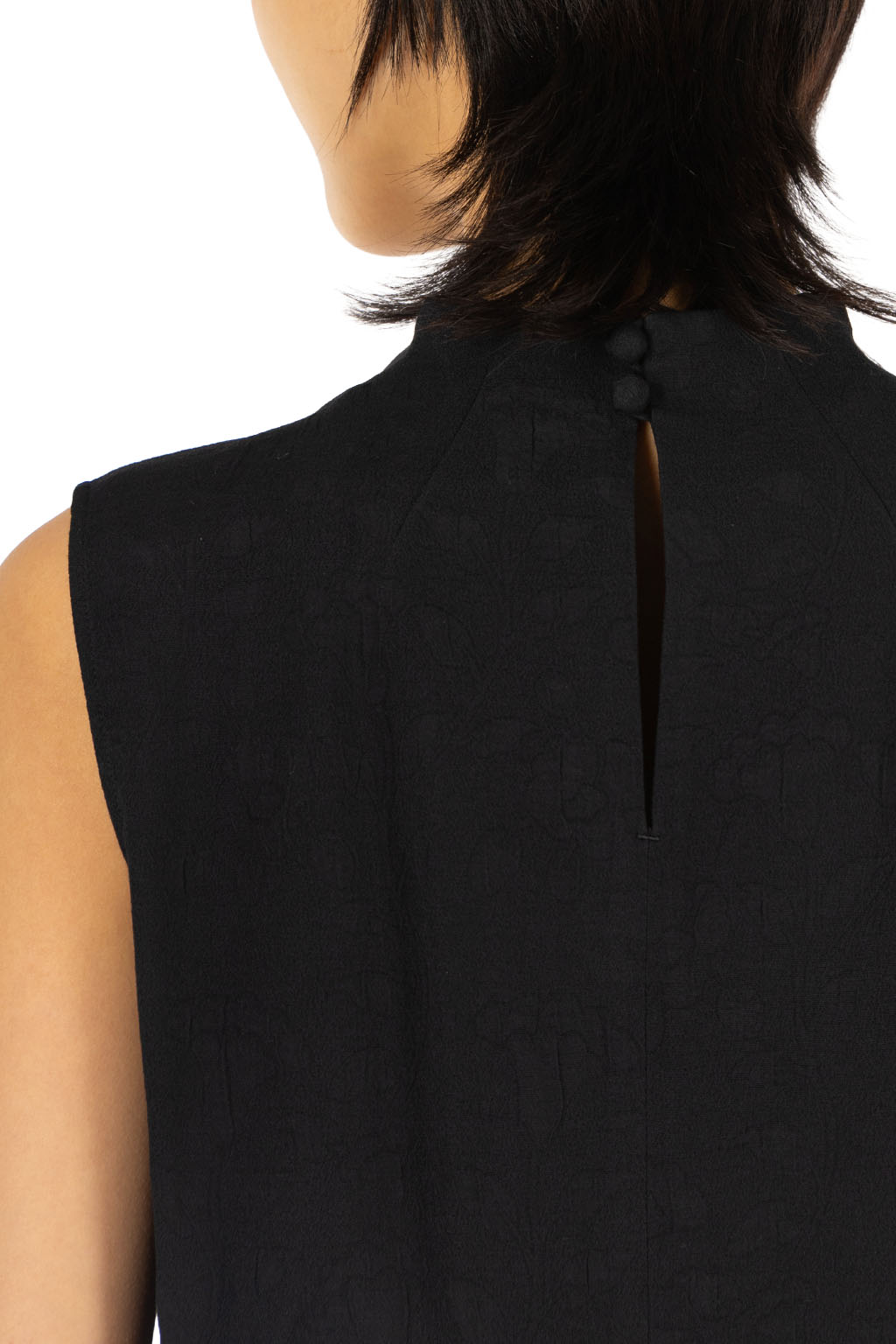 Mame Kurogouchi - Puffed Floral Jacquard Sleeveless Top - Black