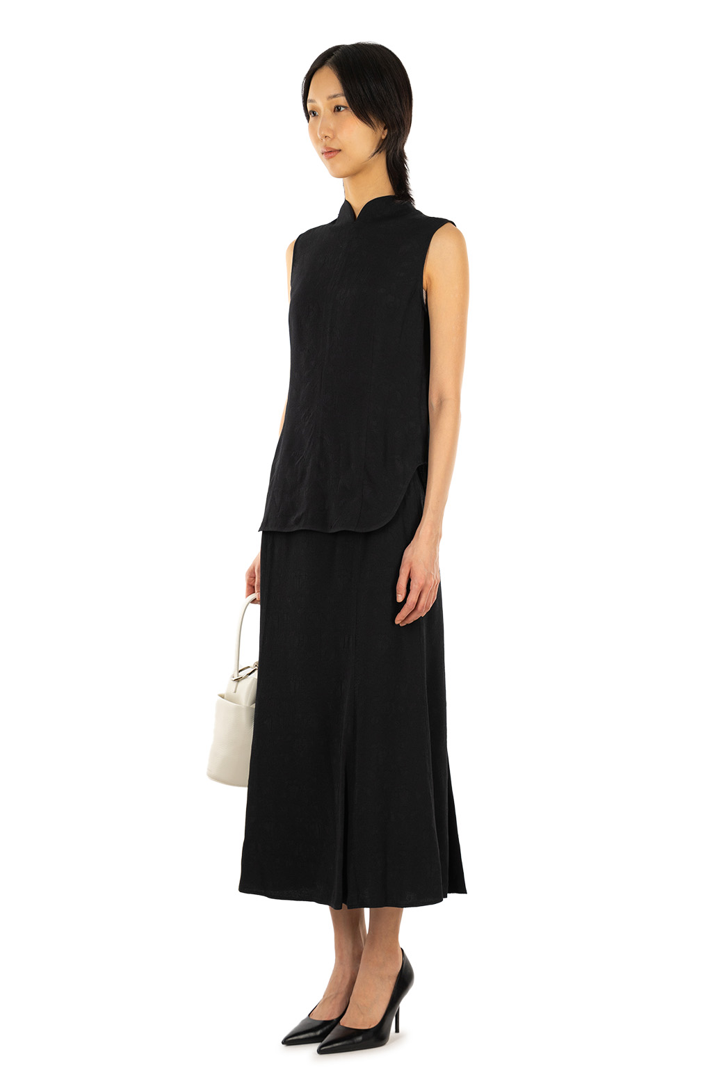 Mame Kurogouchi - Puffed Floral Jacquard Sleeveless Top - Black