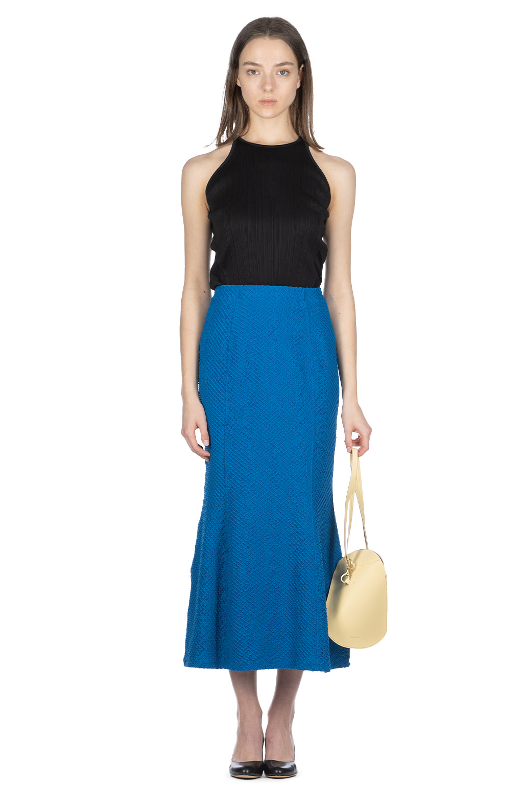 Mame Kurogouchi | Shirring Jersey Jacquard Flare Skirt - Blue 