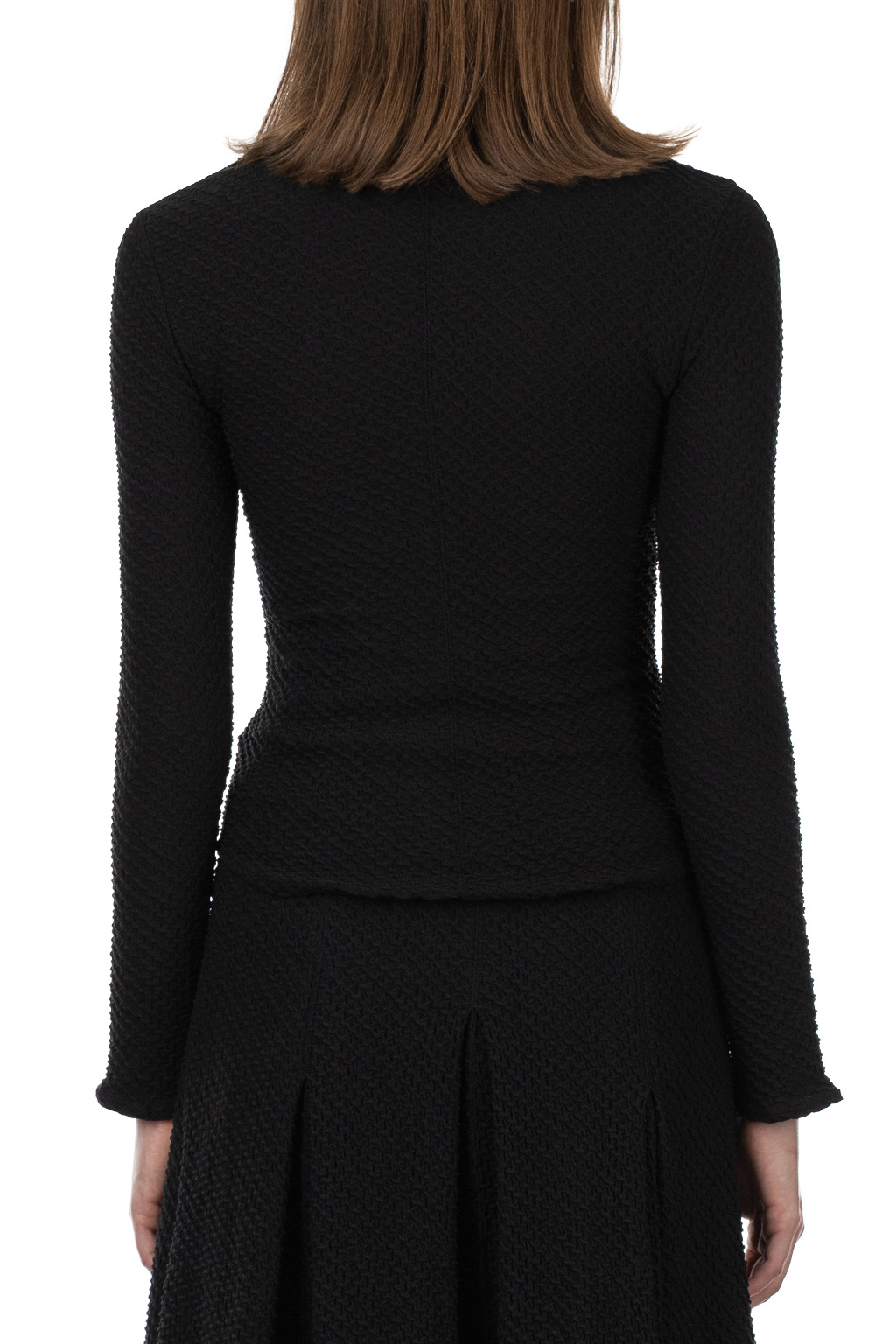 Mame Kurogouchi - Shirring Jersey Jacquard Long Sleeve Top - Black