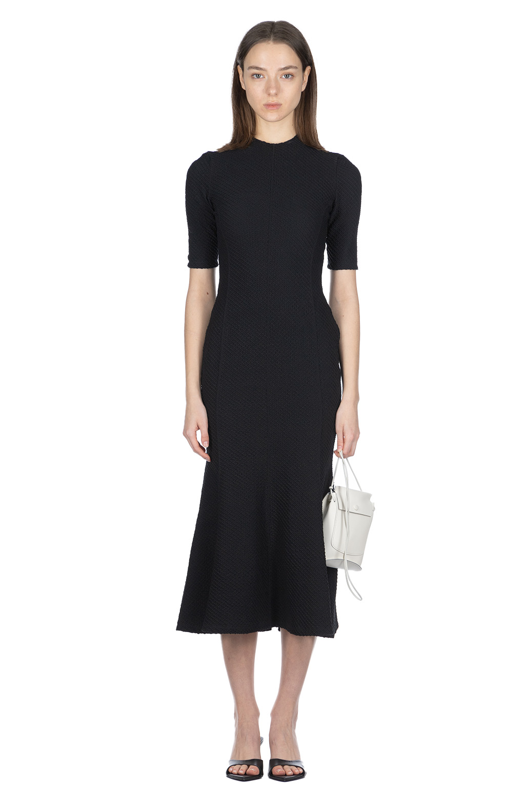 Mame Kurogouchi | Shirring Jersey Jacquard Mermaid Dress - Black 