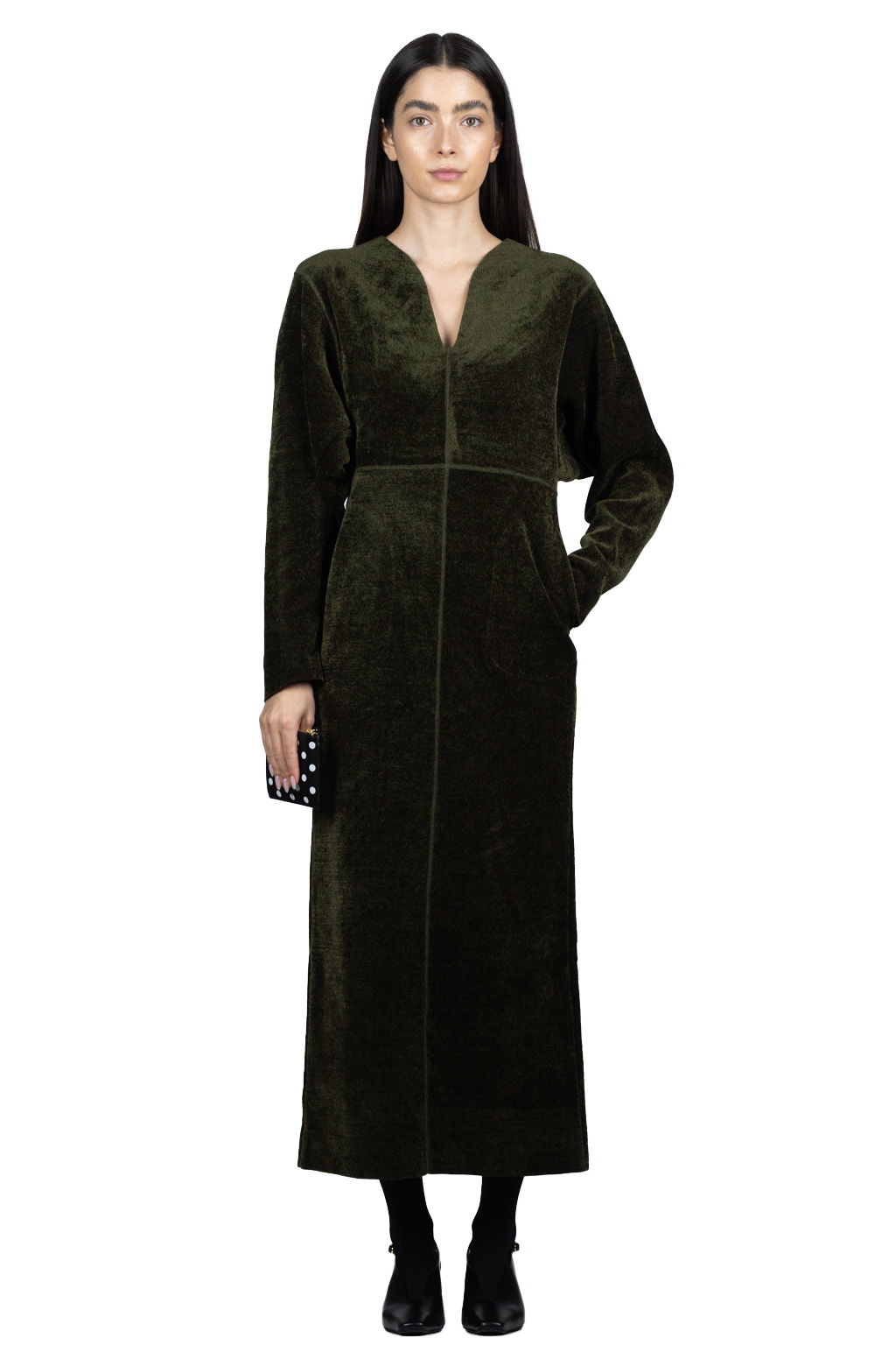 mame kurogouchi V-Neck Velour Knit Dress