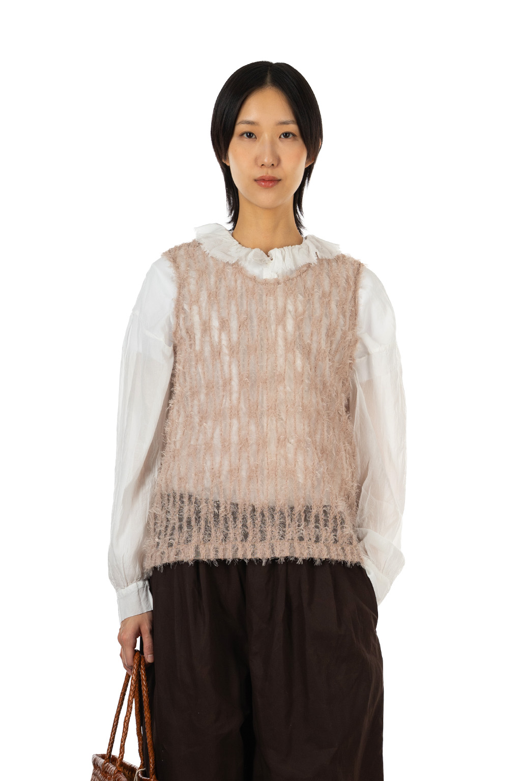 Manon - Feather Tulle Sleeveless Blouse - Moca