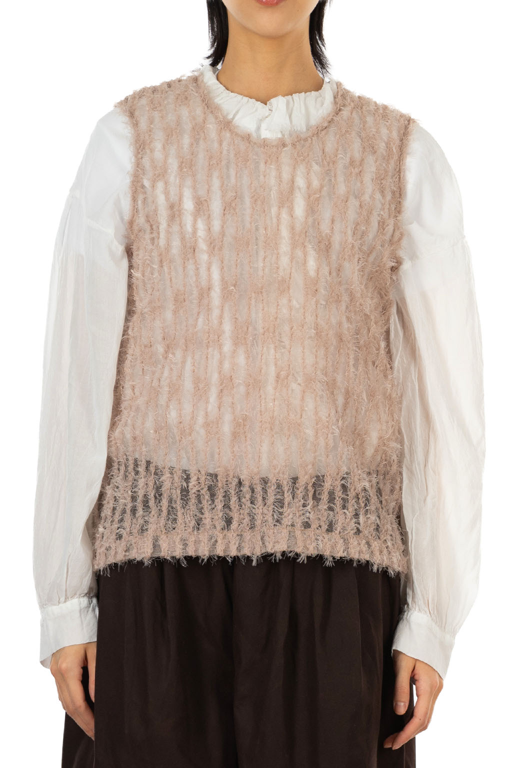 Manon - Feather Tulle Sleeveless Blouse - Moca