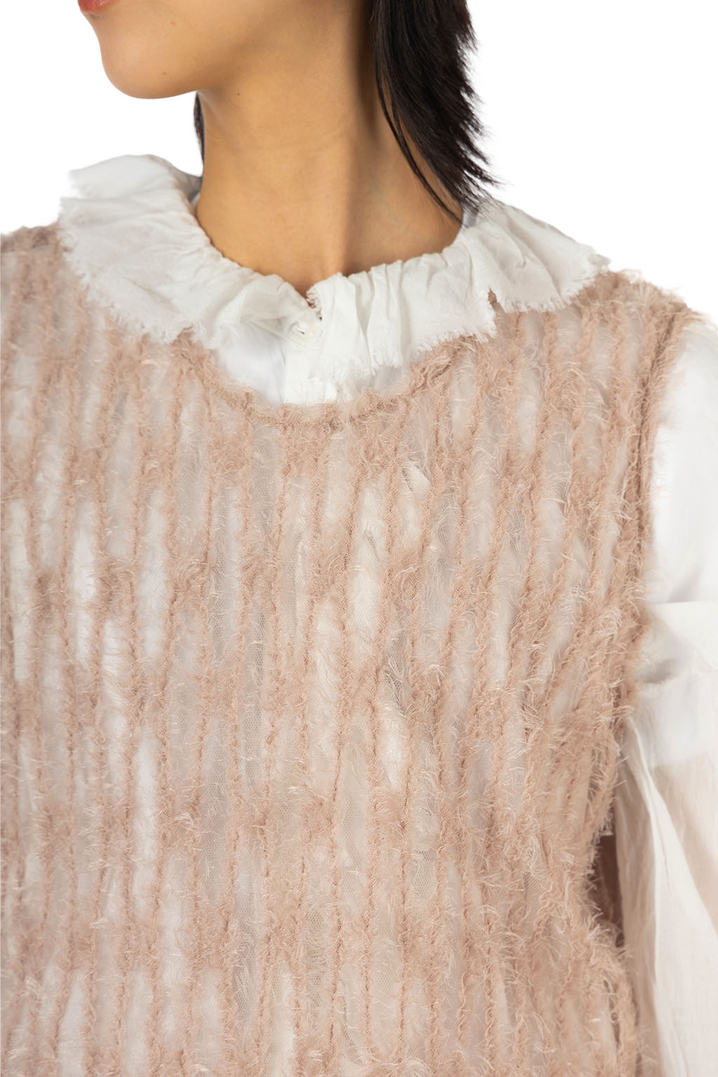 Manon - Feather Tulle Sleeveless Blouse - Moca
