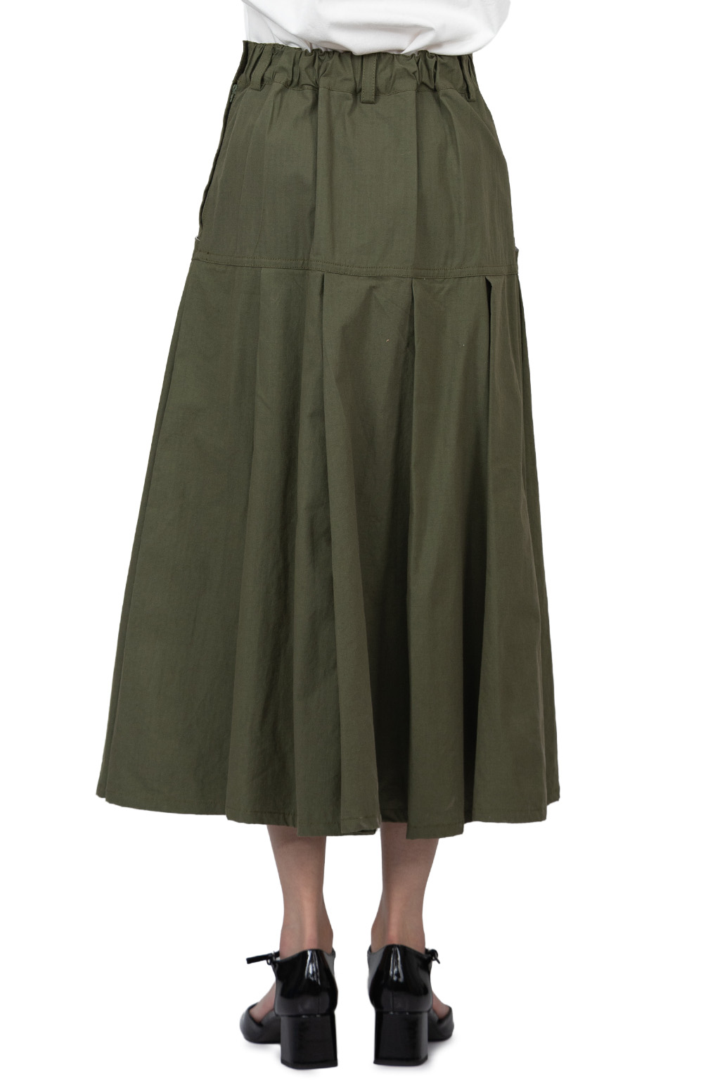 Manon - Lip Cloth Flare Tuck Skirt - Olive
