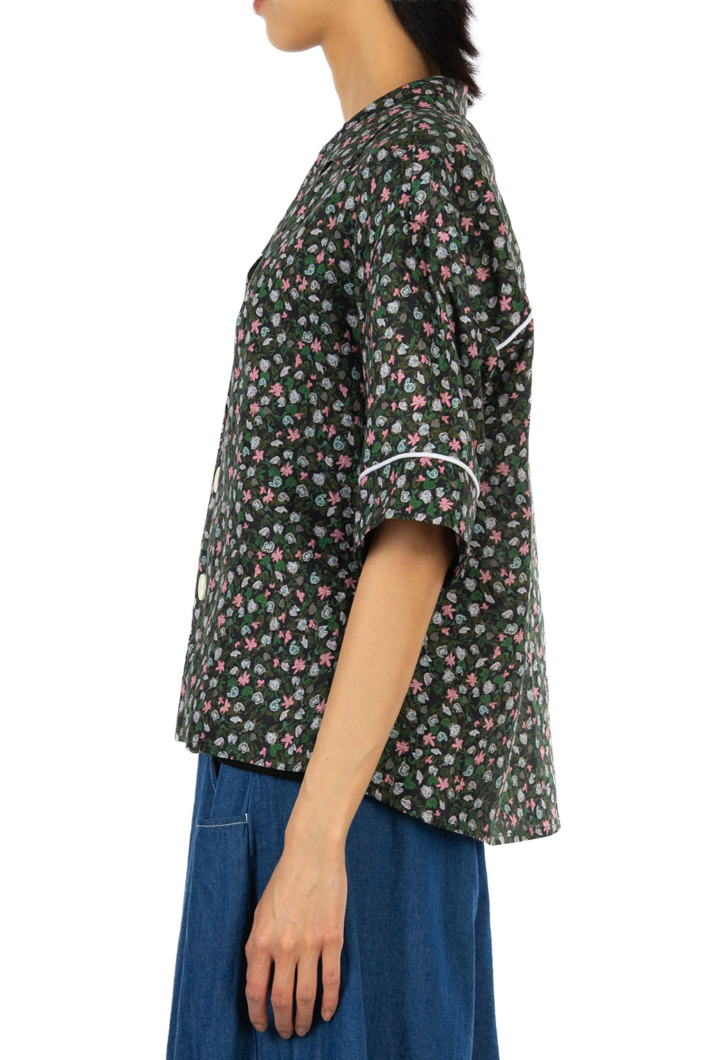 Manon - Original Linen Flower Print Open Collar Shirt - Flower