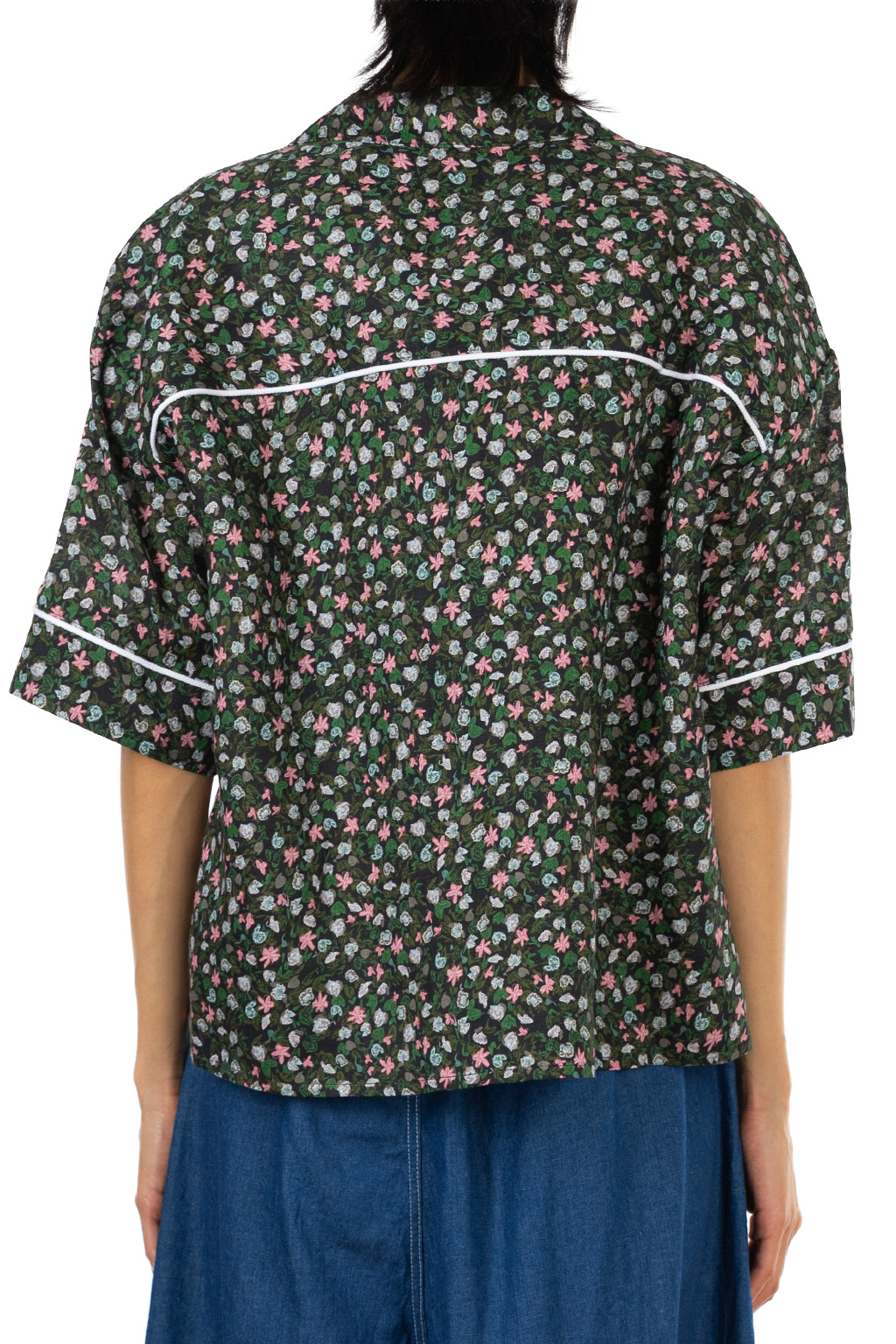 Manon - Original Linen Flower Print Open Collar Shirt - Flower