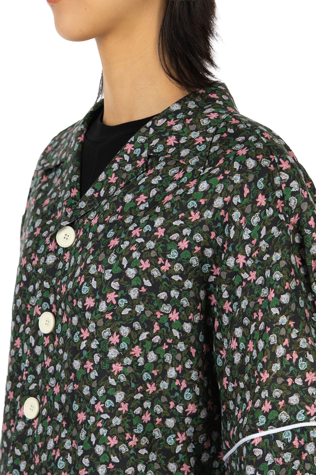 Manon - Original Linen Flower Print Open Collar Shirt - Flower
