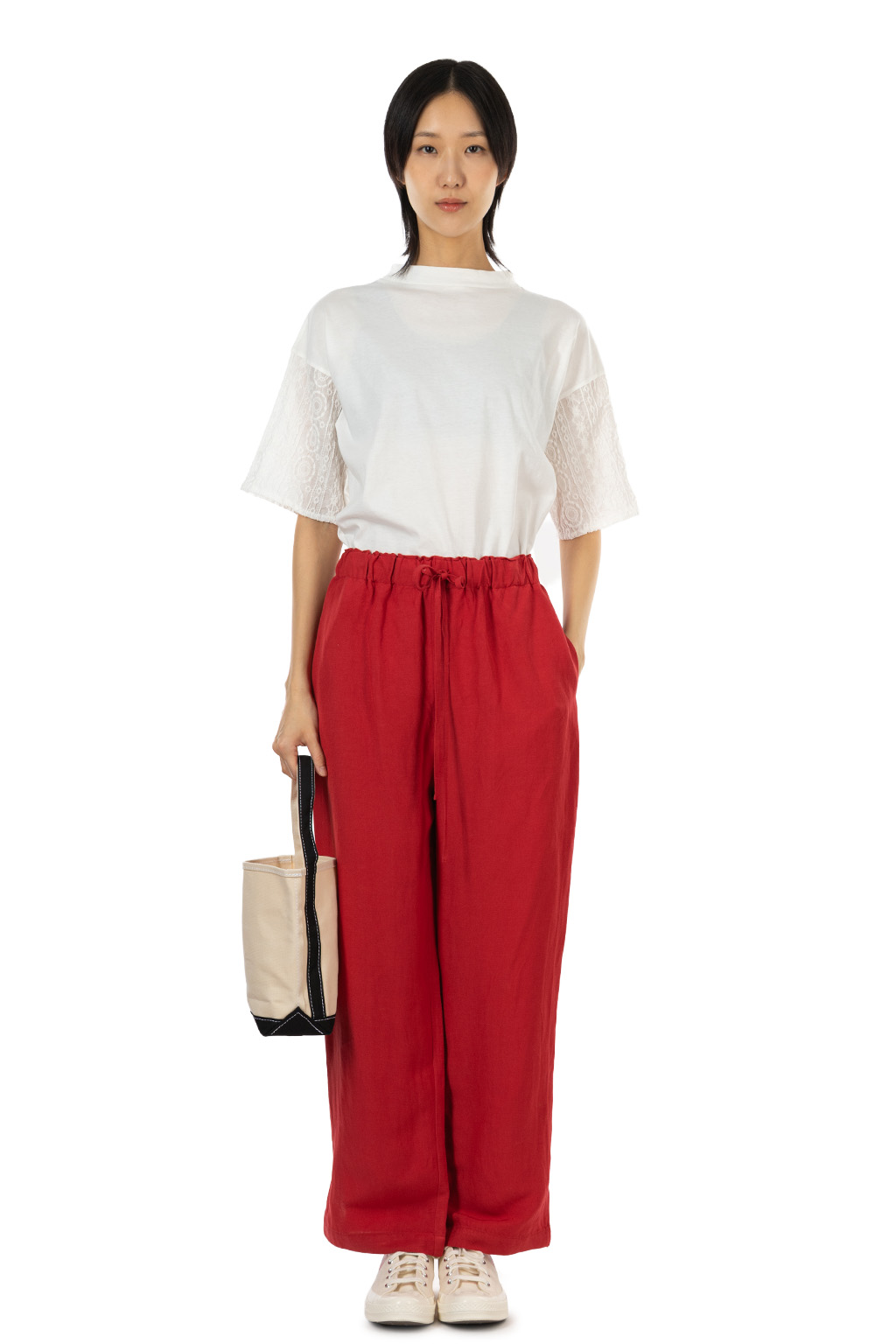 Manon - Rayon Linen Slit Easy Pants - Red
