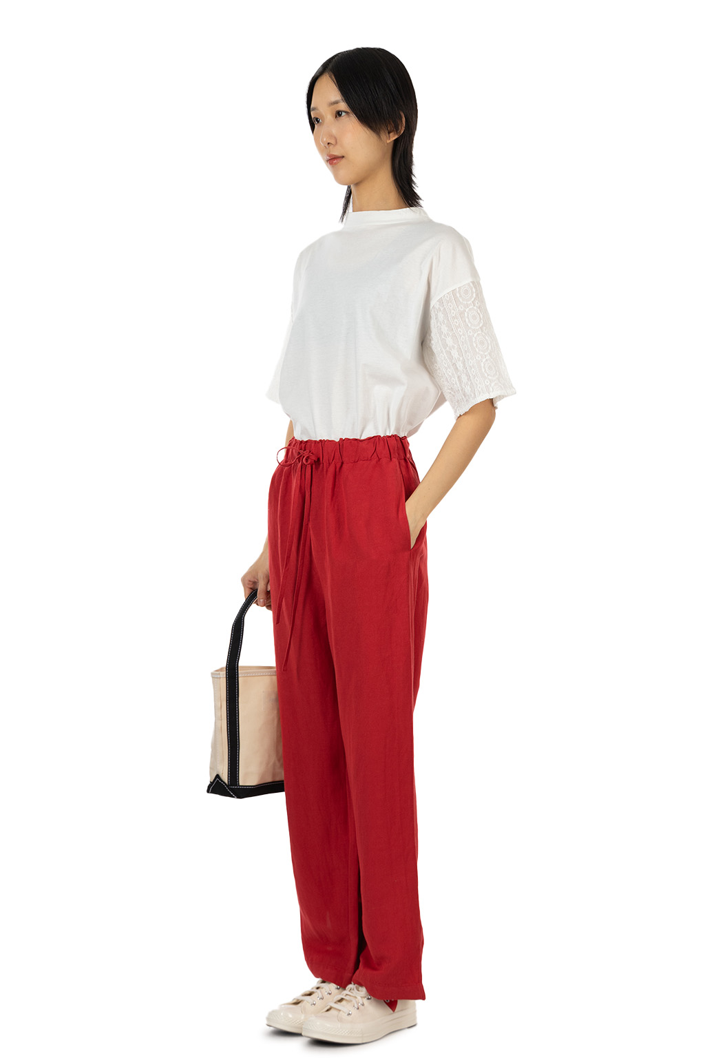 Manon - Rayon Linen Slit Easy Pants - Red