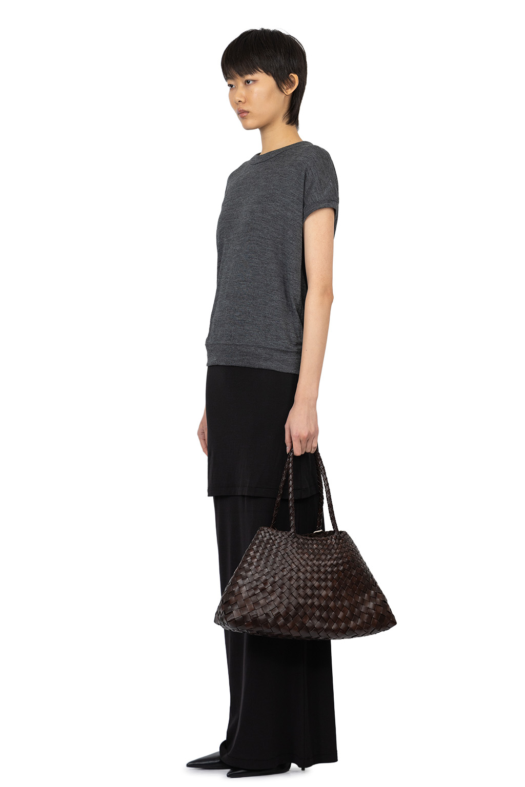 Manon - Summer Wool French Sleeve Top - Charcoal