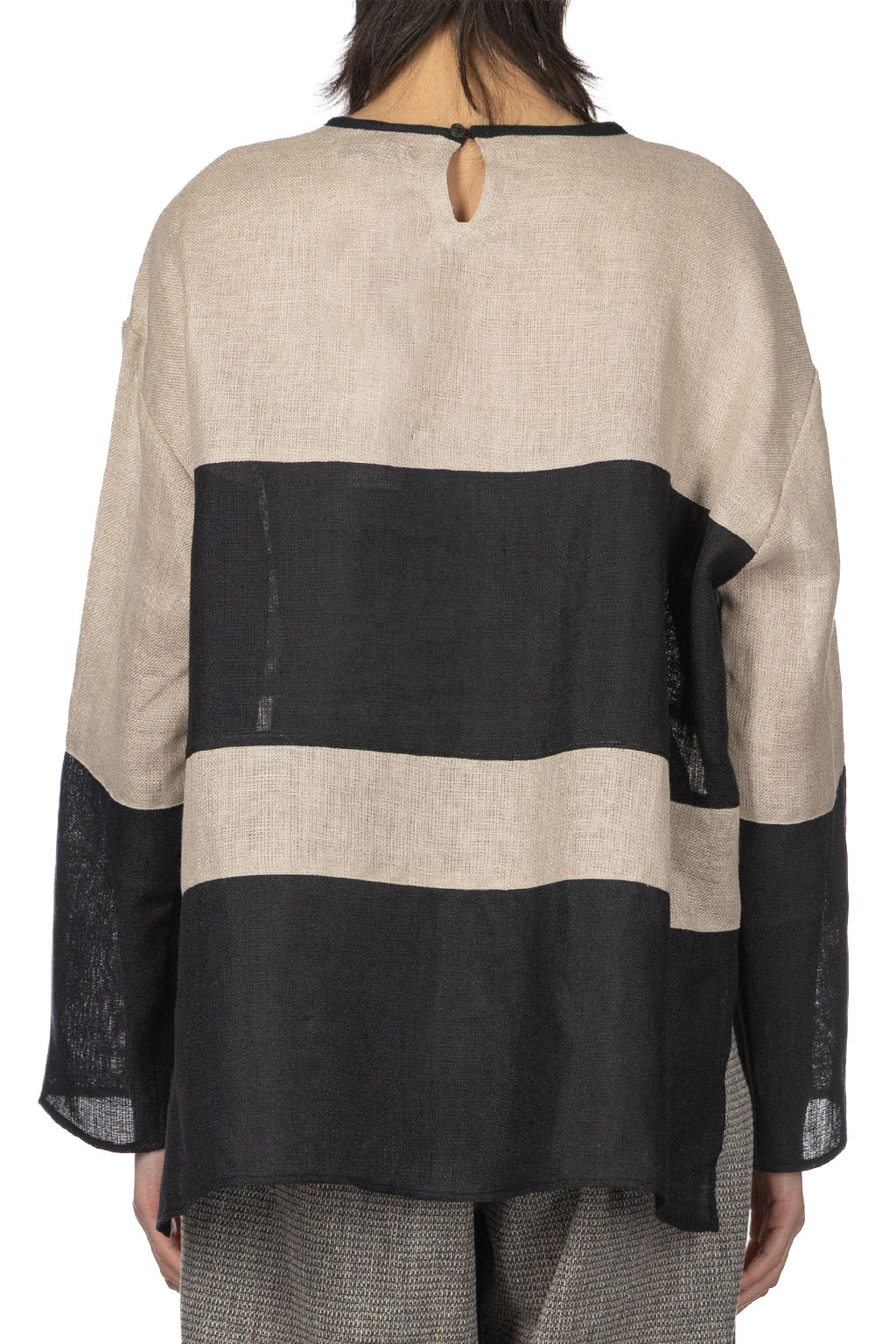 Manon - Switch Border Mesh Linen Pullover Shirt - NTRL x BLK