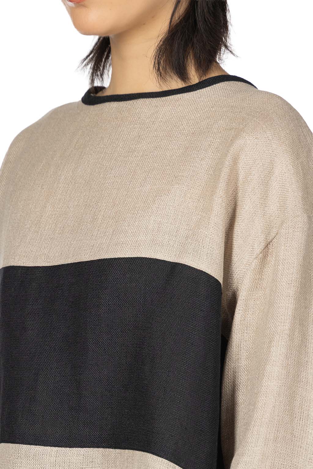 Manon - Switch Border Mesh Linen Pullover Shirt - NTRL x BLK