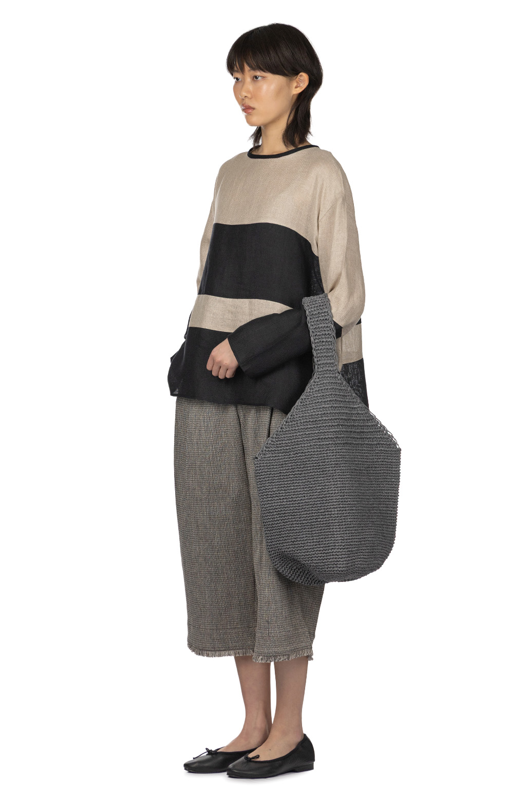 Manon - Switch Border Mesh Linen Pullover Shirt - NTRL x BLK